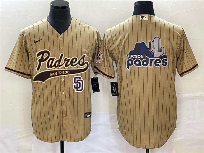 Men's San Diego Padres Tan Big Logo In Back Cool Base Stitched Baseball Jersey